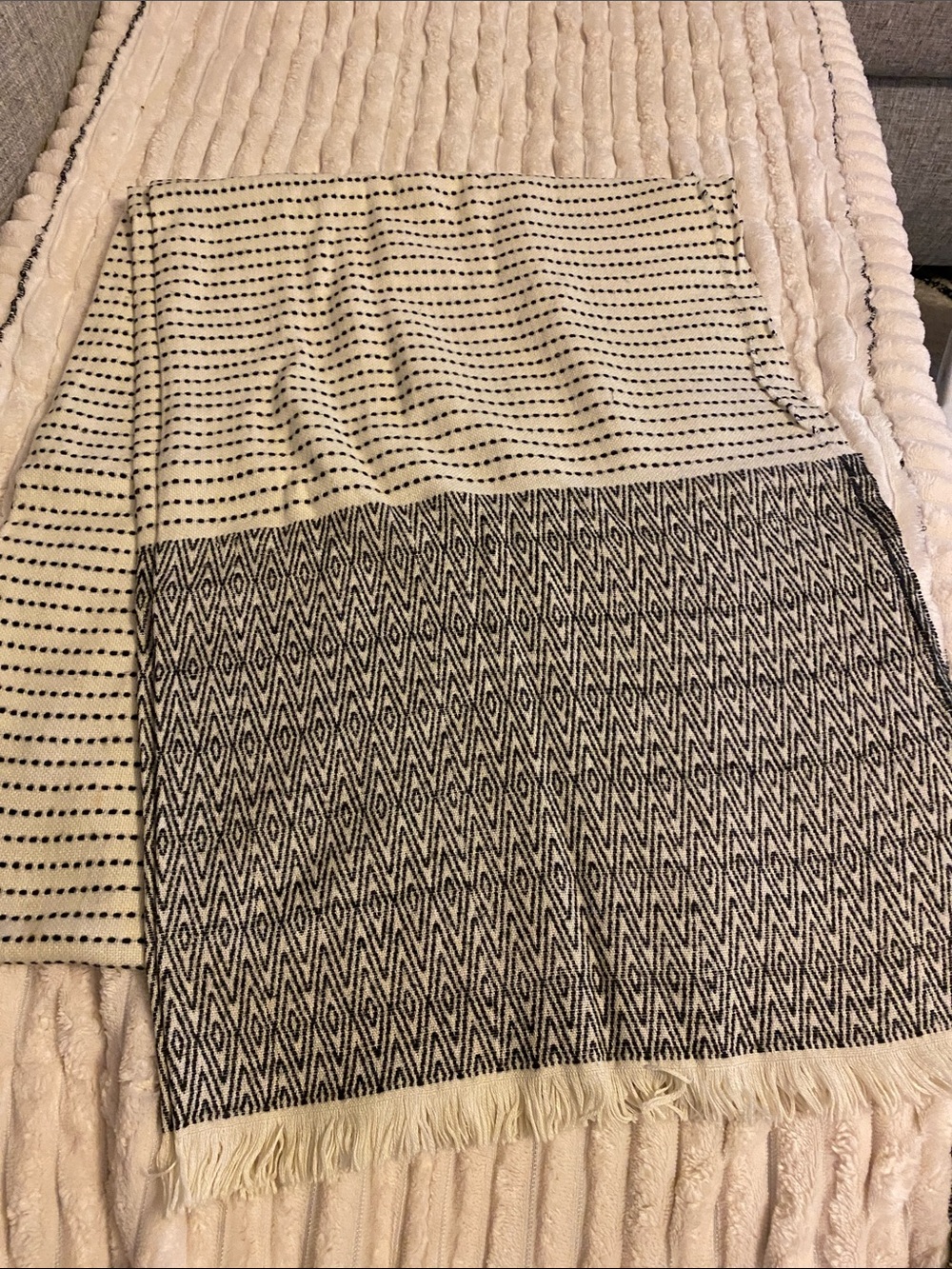GAP Black and Cream Patterned Woven Scarf Wrap